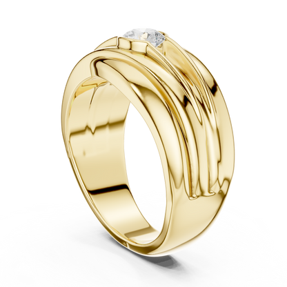 0.50 Ct Round Lab Grown Diamond Ring Grooved Wave Solitaire Band