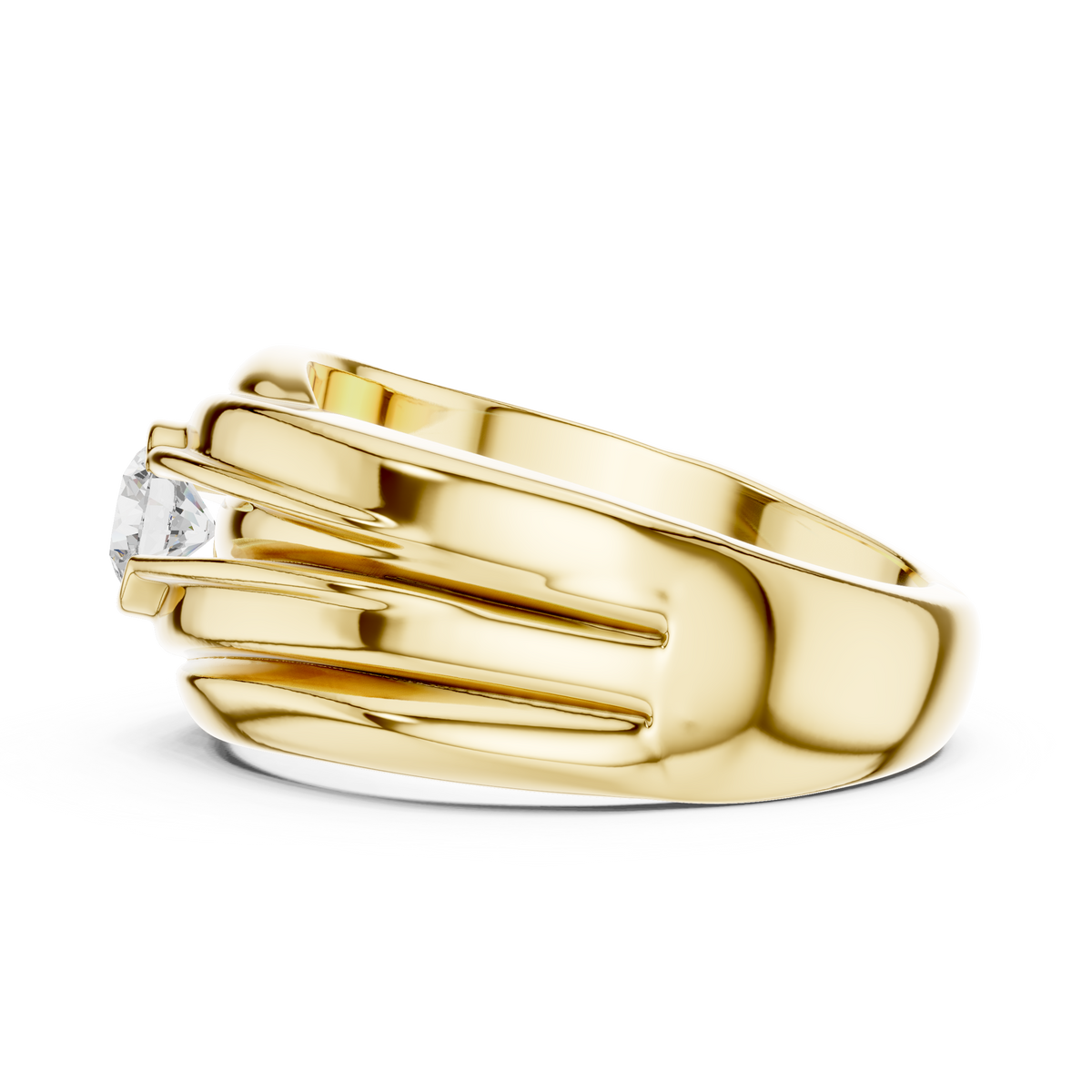 0.50 Ct Round Lab Grown Diamond Ring Grooved Wave Solitaire Band
