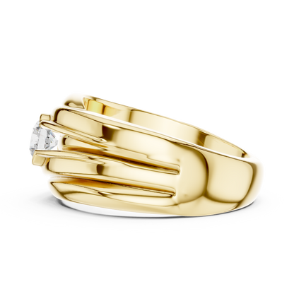 0.50 Ct Round Lab Grown Diamond Ring Grooved Wave Solitaire Band