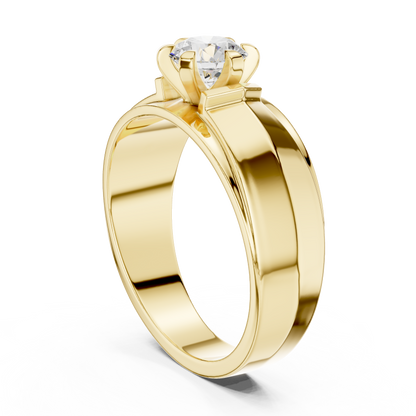 Six Prong Round Shape Lab Grown Diamond Ring Hexagonal Crown Solitaire Band