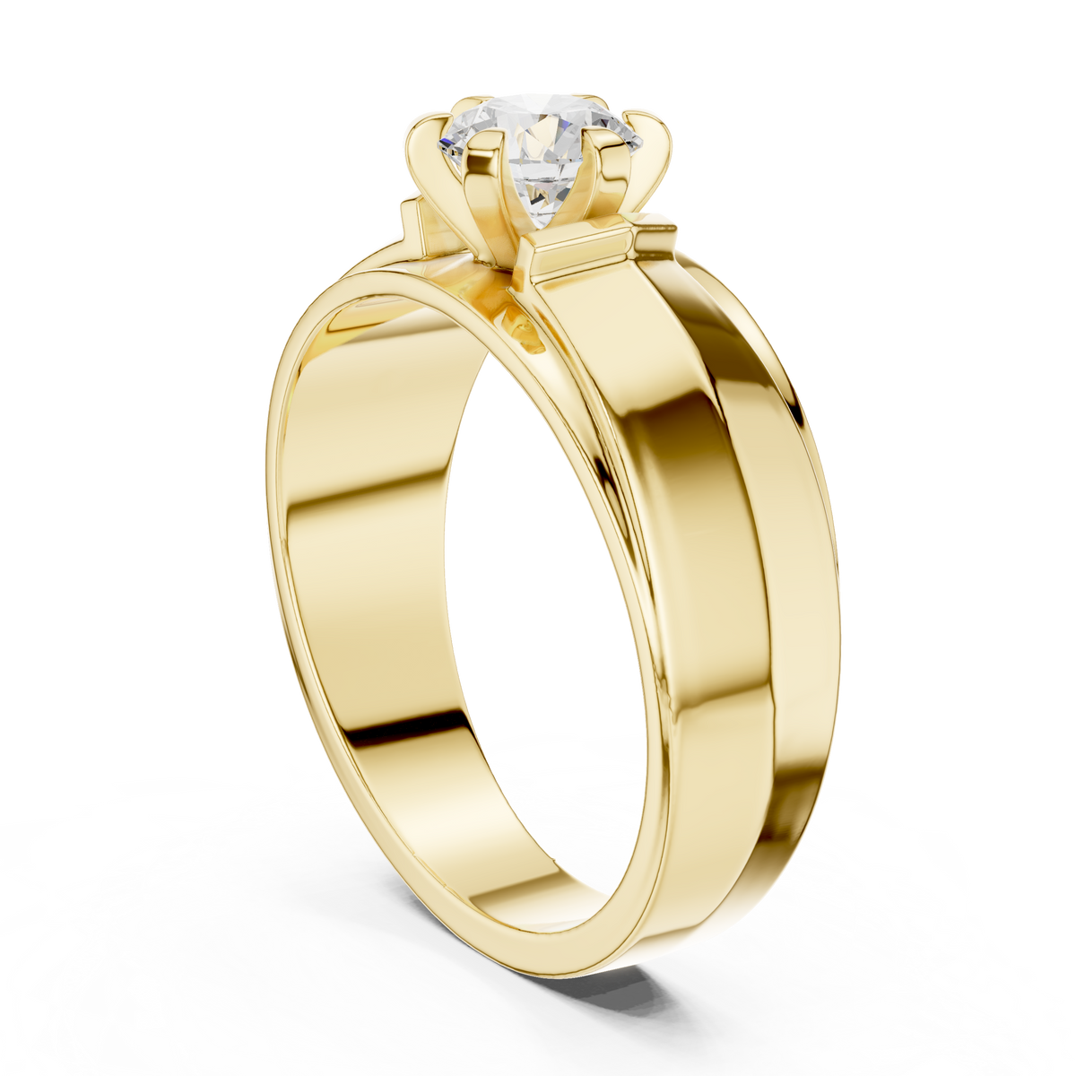 Six Prong Hexagonal Crown Round Shape Lab Grown Diamond Ring Solitaire Band
