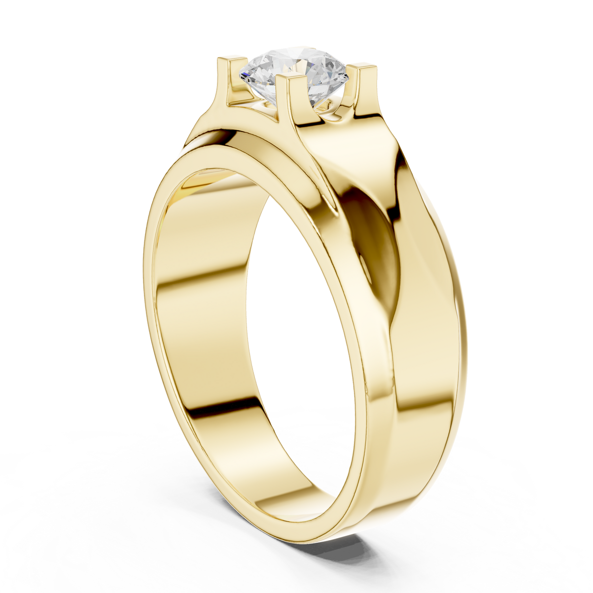 Four Corner Prong Round Shape Lab Grown Diamond Ring Solitaire Band