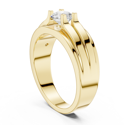Four Corner Prong Round Shape Lab Grown Diamond Ring Grooved Band