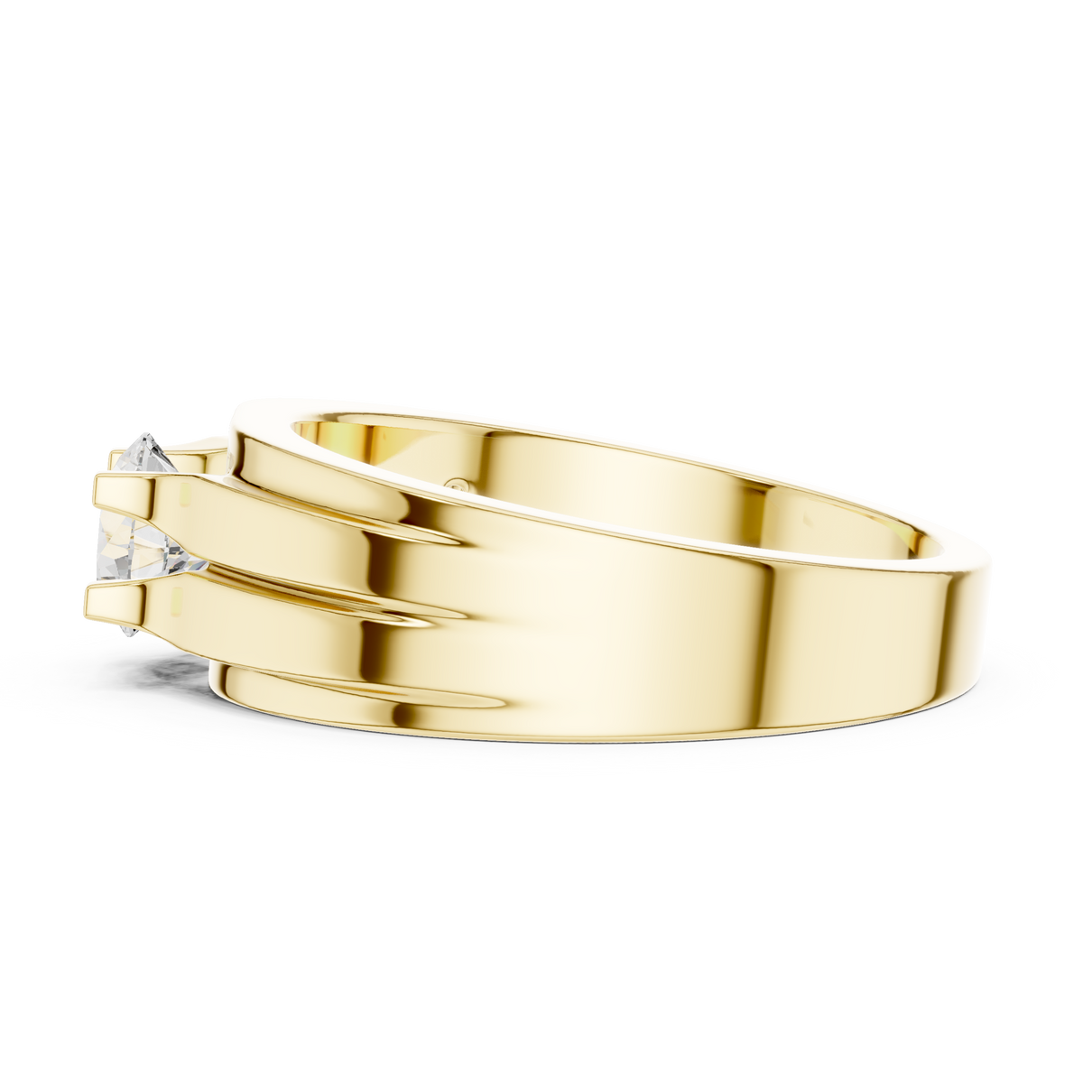 Four Corner Prong Round Shape Lab Grown Diamond Ring Grooved Band