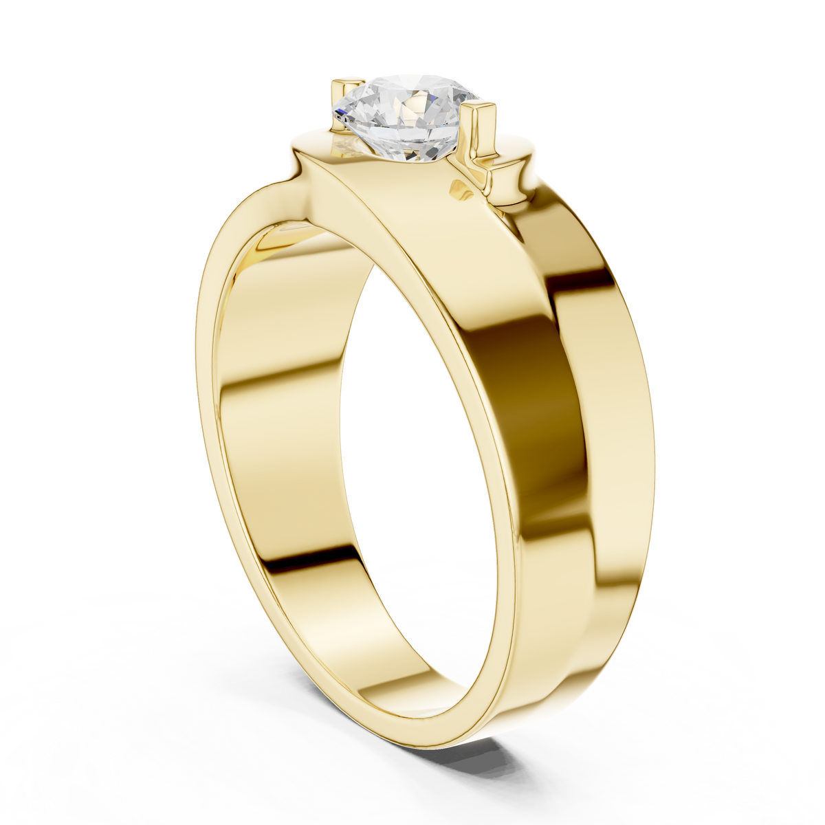 Two Prong Round Shape Lab Grown Diamond Ring Curved Collar Solitaire Band
