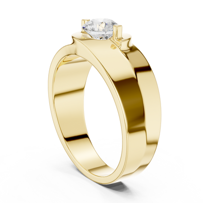 Two Prong Round Shape Lab Grown Diamond Ring Curved Collar Solitaire Band