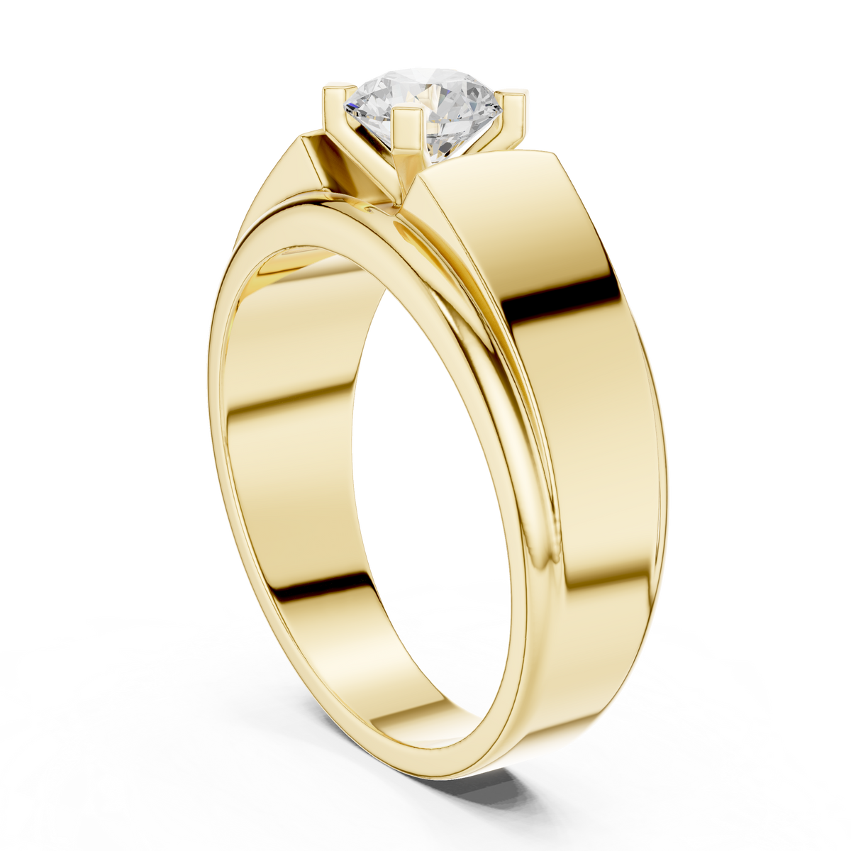 Four Prong Round Shape Lab Grown Diamond Solitaire Ring Step Band Style