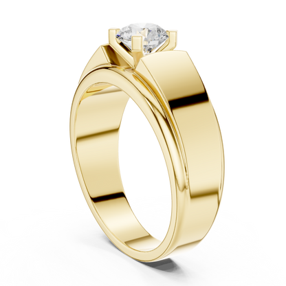 Four Prong Round Shape Lab Grown Diamond Solitaire Ring Step Band Style