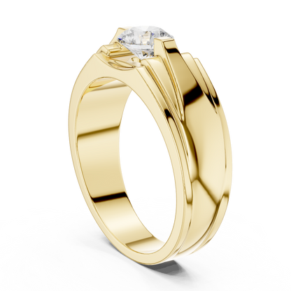 Four Prong Round Lab Grown Diamond Solitaire Ring Angular Grooved Design