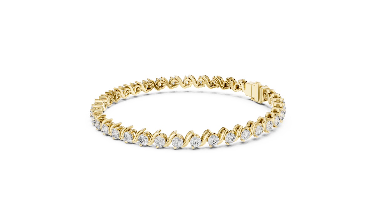S-Curve Wave Round Lab Grown Diamond Tennis Bracelet.