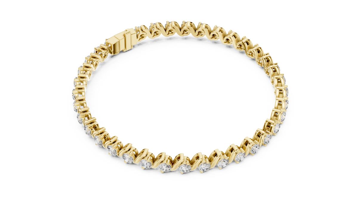 S-Curve Wave Round Lab Grown Diamond Tennis Bracelet.