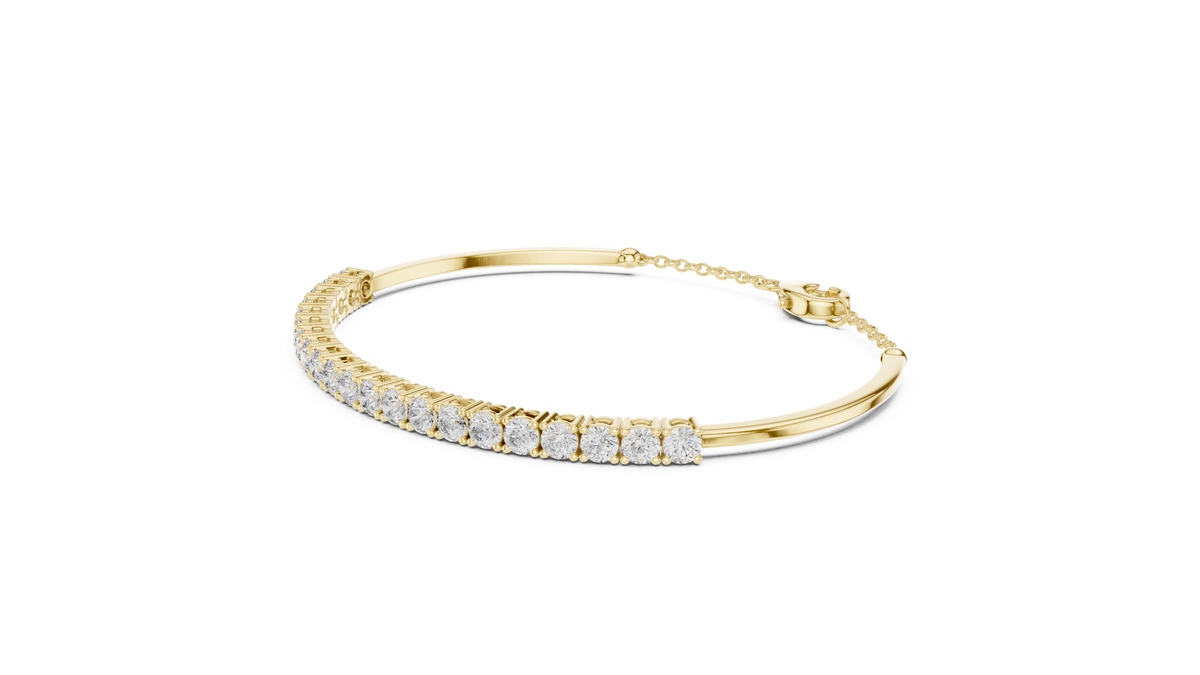 Half-Tennis Chain Hybrid Round Lab Grown Diamond Bangle Bracelet.