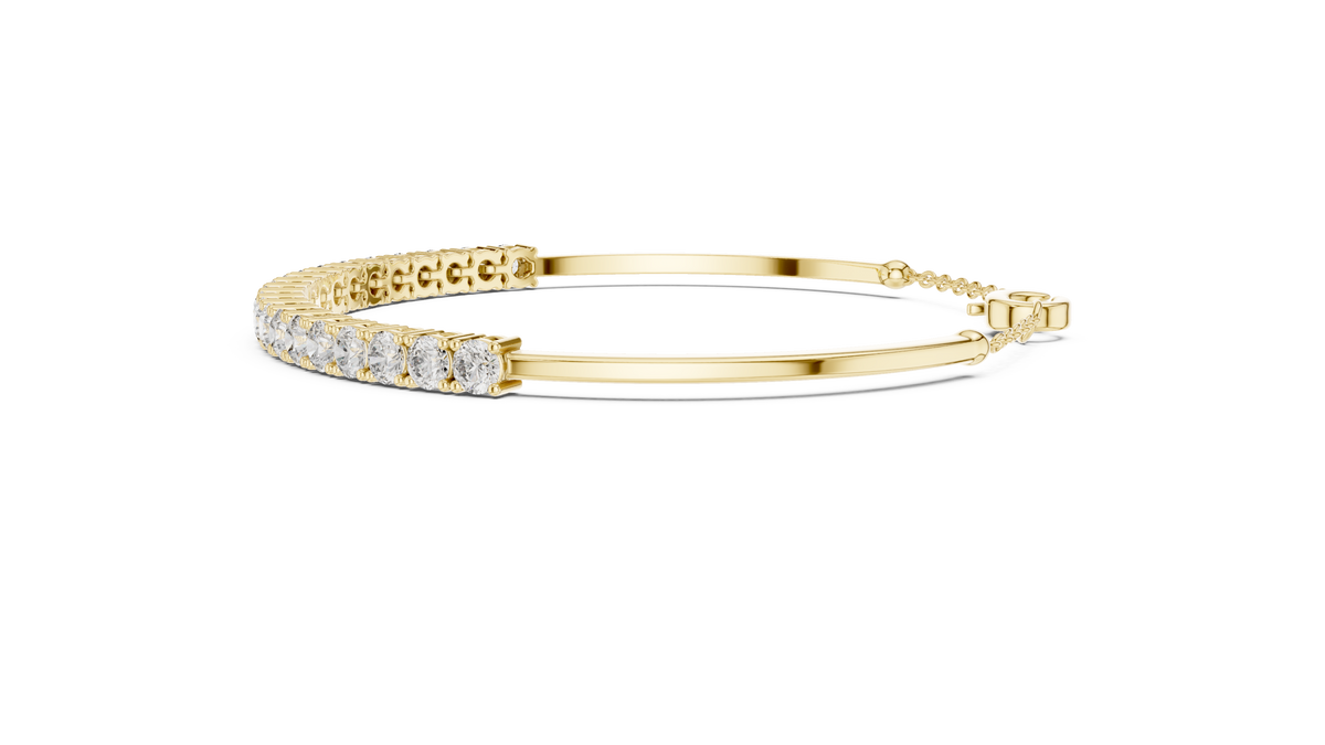 Half-Tennis Chain Hybrid Round Lab Grown Diamond Bangle Bracelet.