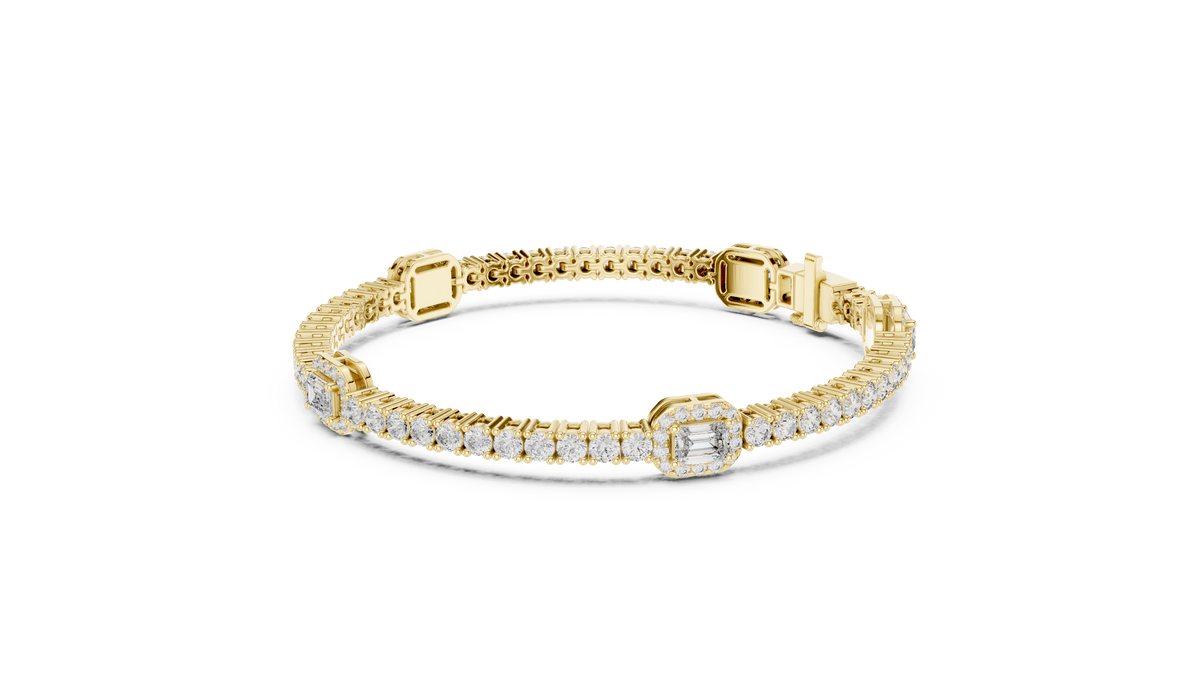 The Empress Emerald Cut Halo Station Lab Grown Diamond Tennis Bracelet.