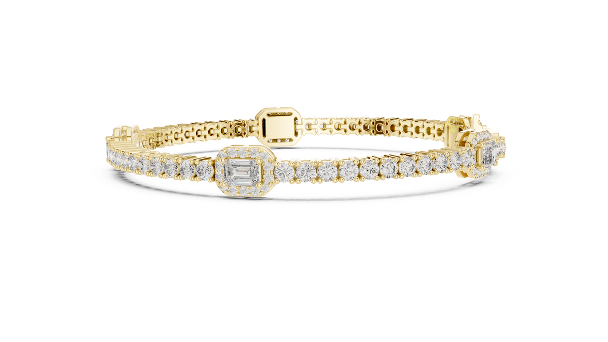The Empress Emerald Cut Halo Station Lab Grown Diamond Tennis Bracelet.