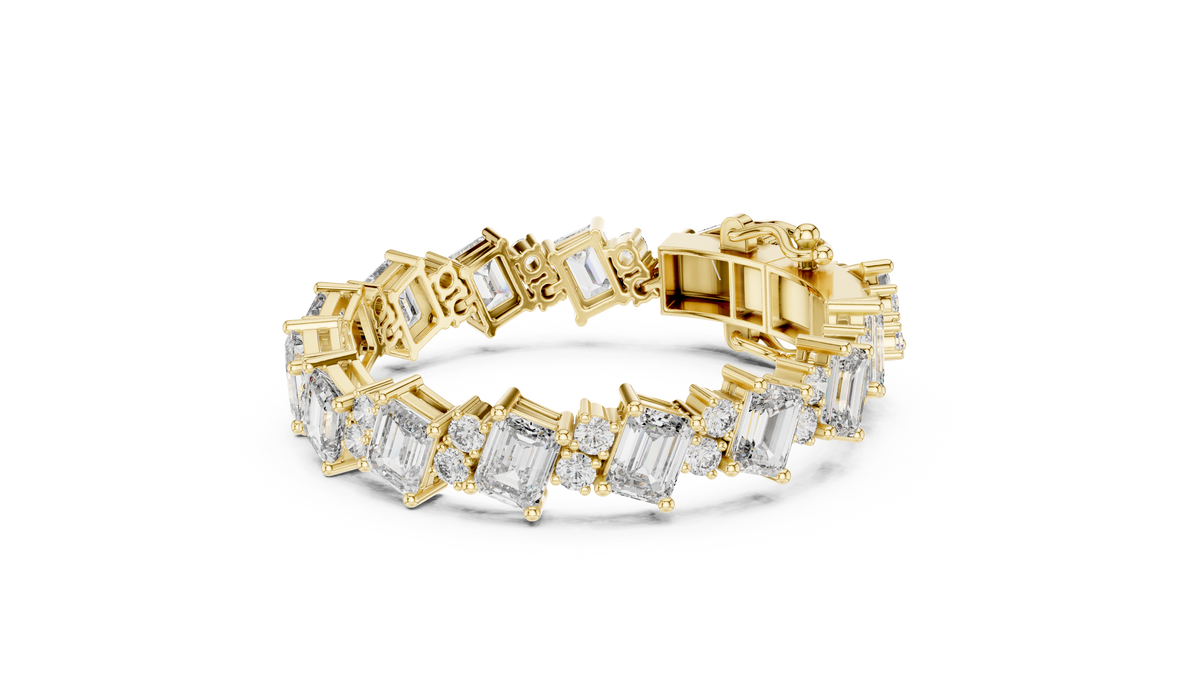 Alternating Angled Emerald & Round Lab Grown Diamond Tennis Bracelet