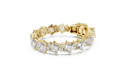 Alternating Angled Emerald & Round Lab Grown Diamond Tennis Bracelet