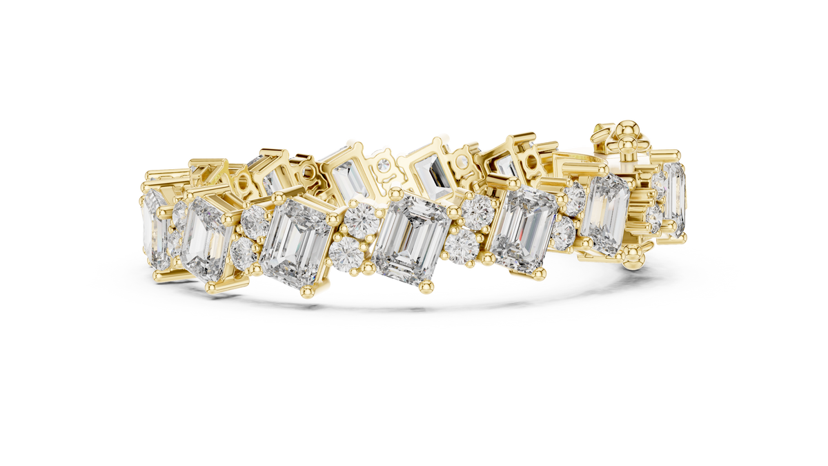 Alternating Angled Emerald & Round Lab Grown Diamond Tennis Bracelet