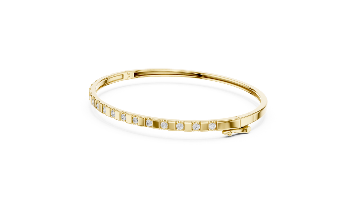 Alternating Lab Grown Diamond & Square Block Hinged Bangle