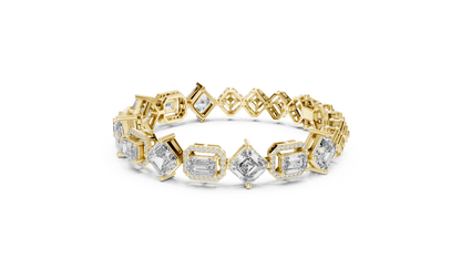 Alternating Halo Emerald & Kite-Set Asscher Lab Grown Diamond Tennis Bracelet