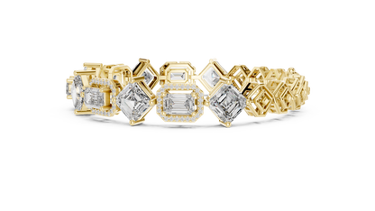 Alternating Halo Emerald & Kite-Set Asscher Lab Grown Diamond Tennis Bracelet