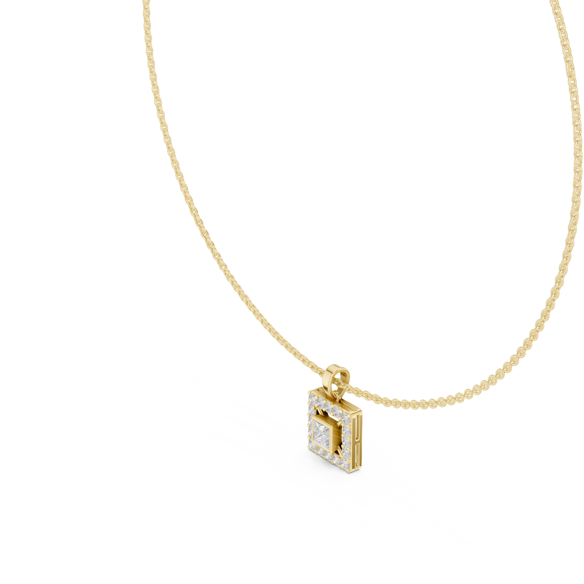 The Royal Geometric Square Halo Lab Grown Diamond Pendant.
