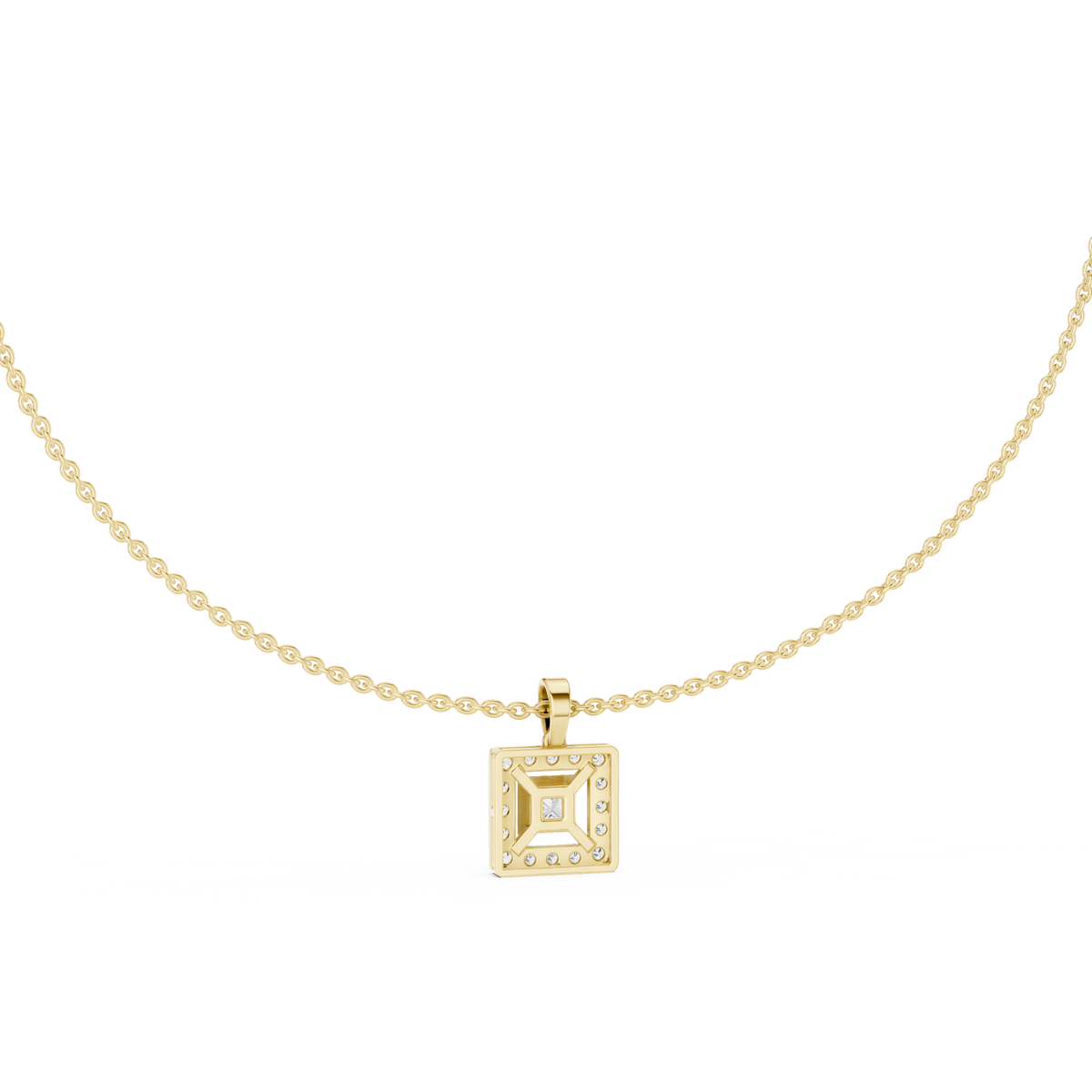 The Royal Geometric Square Halo Lab Grown Diamond Pendant.