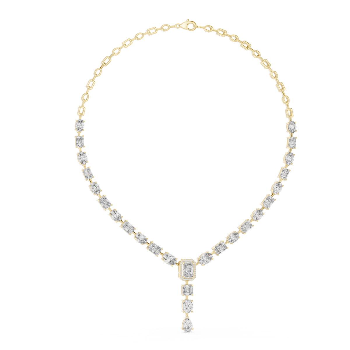 Multi-Shape Halo Center Lab Grown Diamond Y-Necklace