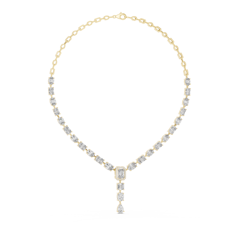Multi-Shape Halo Center Lab Grown Diamond Y-Necklace