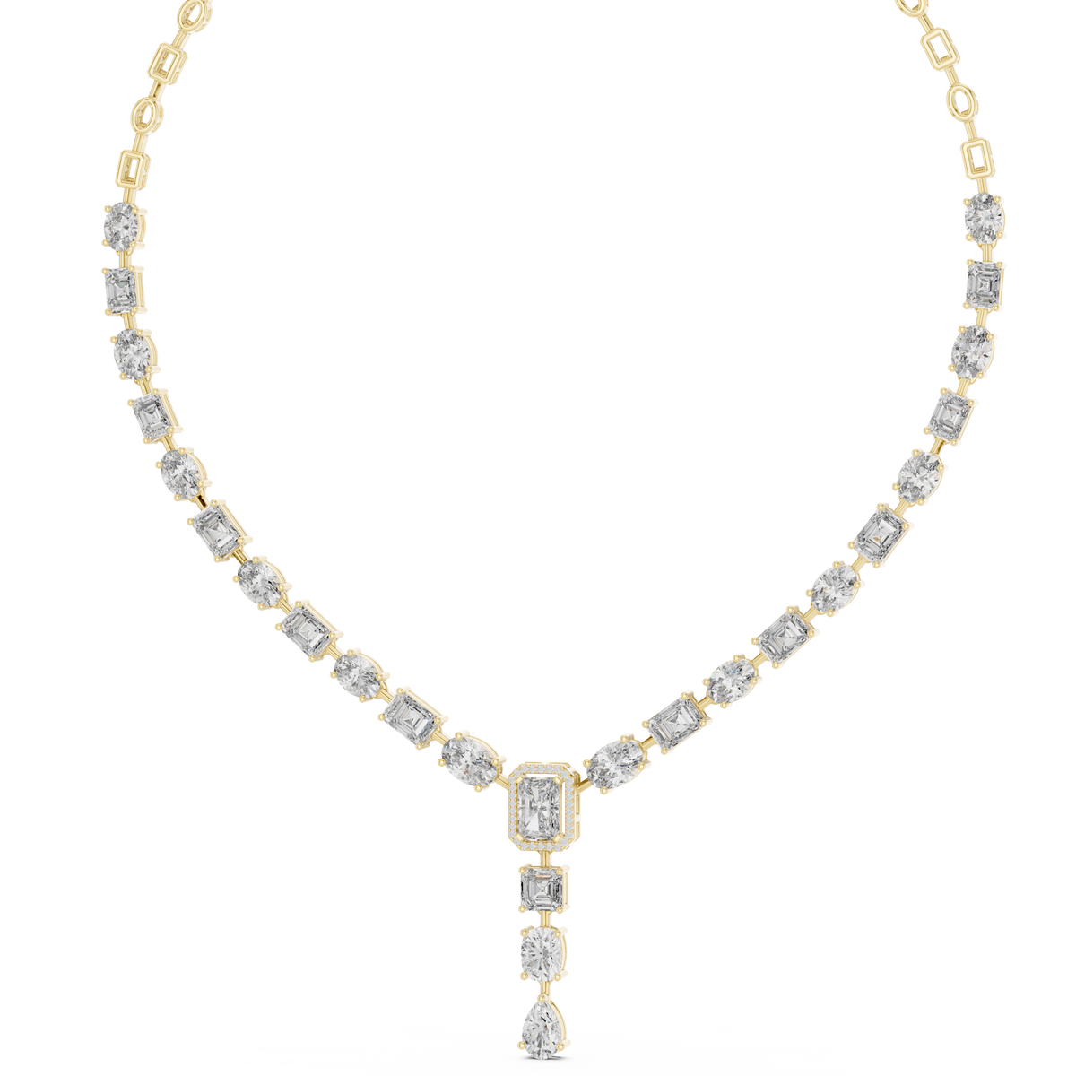 Multi-Shape Halo Center Lab Grown Diamond Y-Necklace