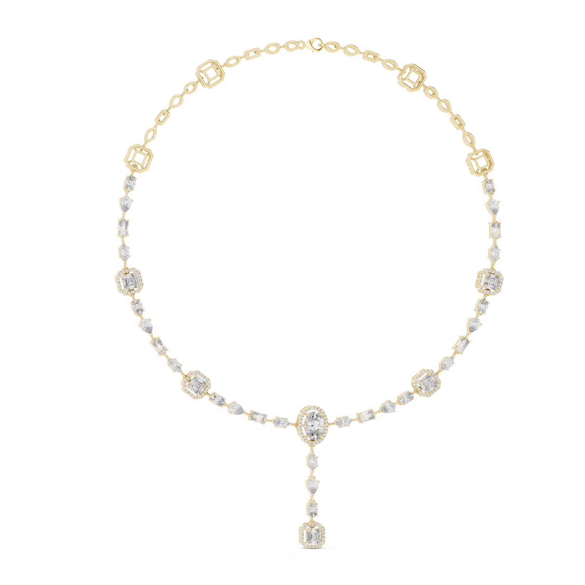 Fancy Multi-Cut Halo Station Lab Grown Diamond Y-Necklace