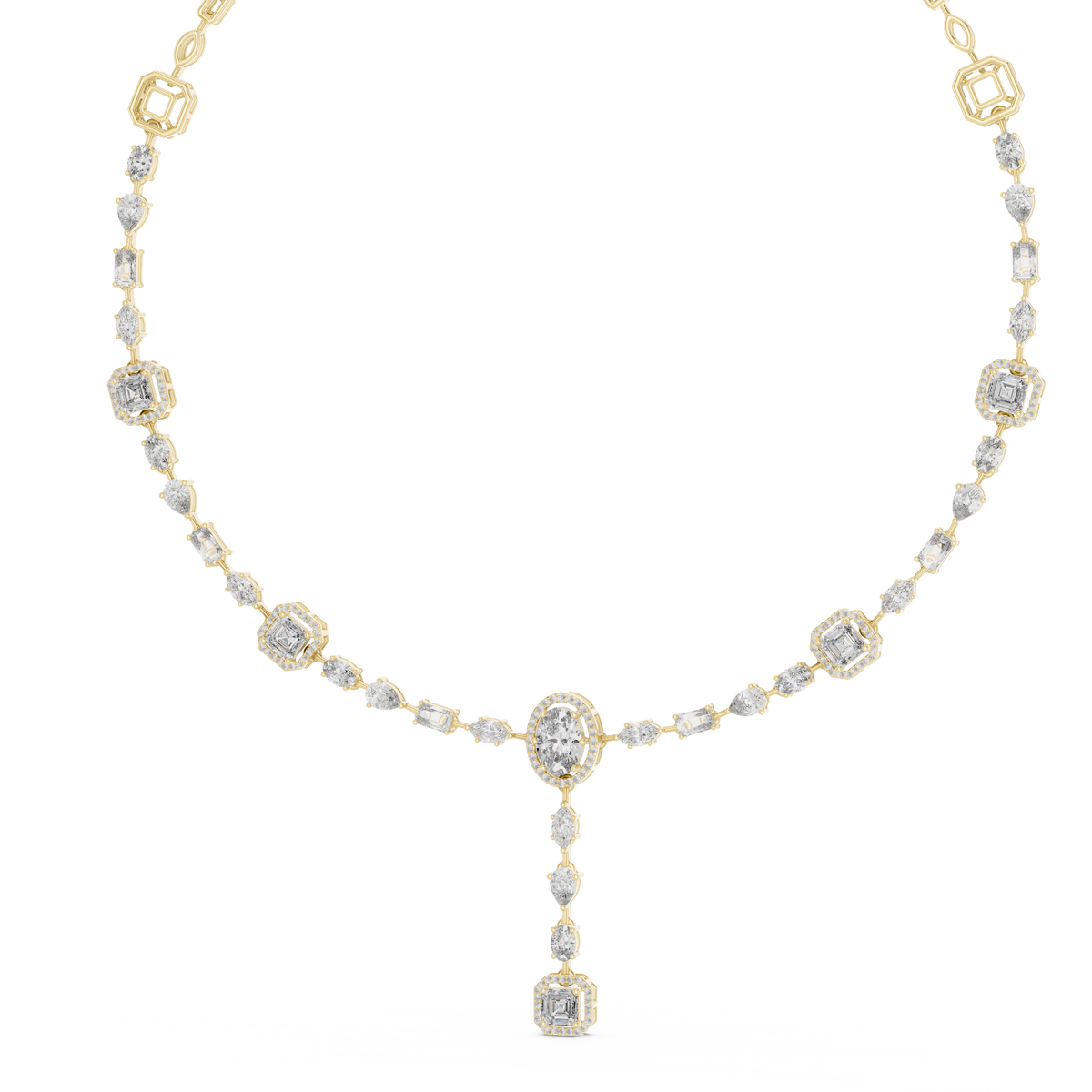 Fancy Multi-Cut Halo Station Lab Grown Diamond Y-Necklace
