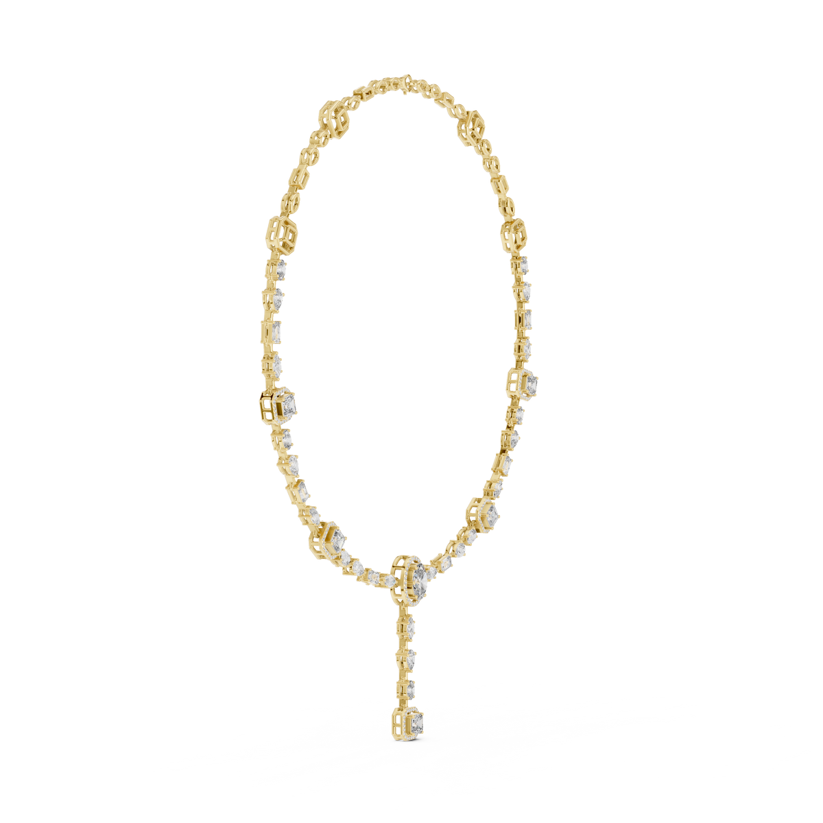 Fancy Multi-Cut Halo Station Lab Grown Diamond Y-Necklace