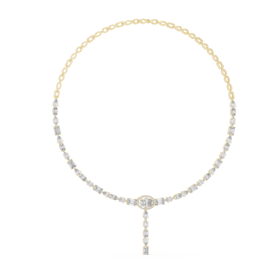 Fancy Multi-Cut Halo Oval Center Lab Grown Diamond Y-Drop Necklace