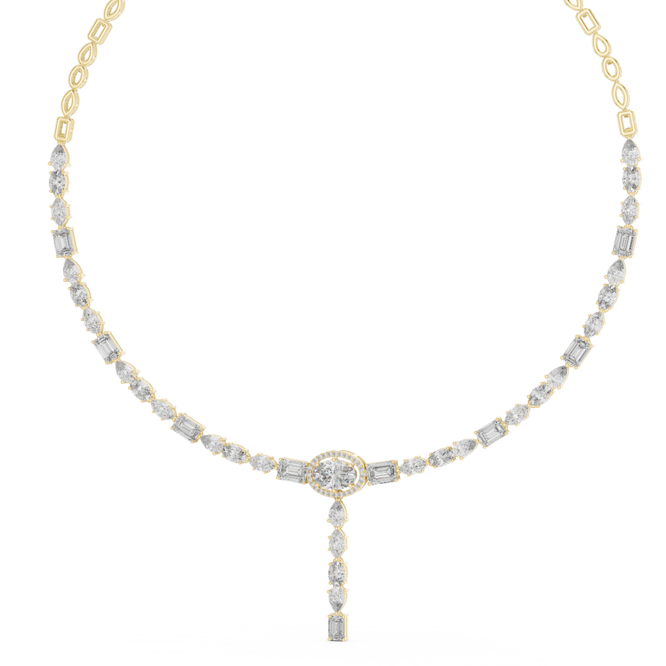 Fancy Multi-Cut Halo Oval Center Lab Grown Diamond Y-Drop Necklace