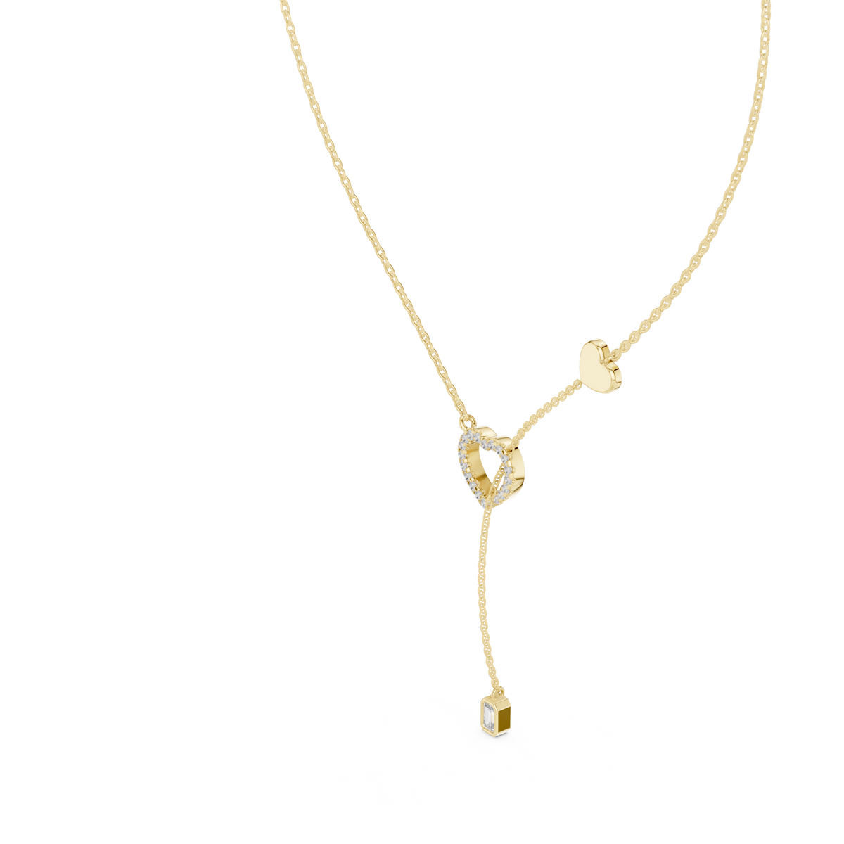 The Sweetheart Pave Open Heart & Emerald Cut Lariat Lab Grown Diamond Pendant.