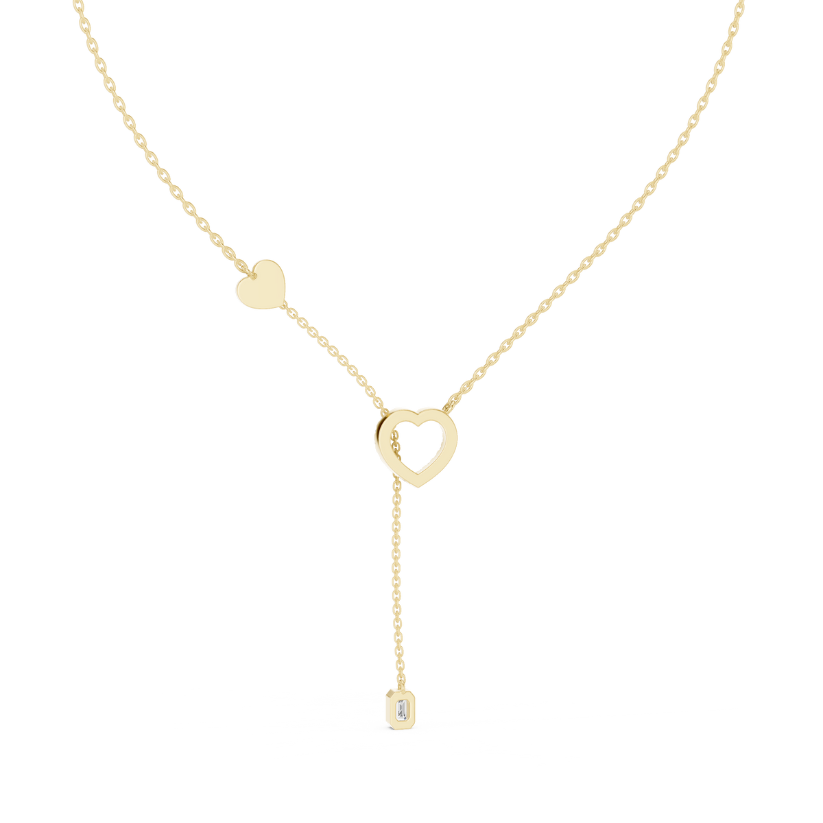 The Sweetheart Pave Open Heart & Emerald Cut Lariat Lab Grown Diamond Pendant.