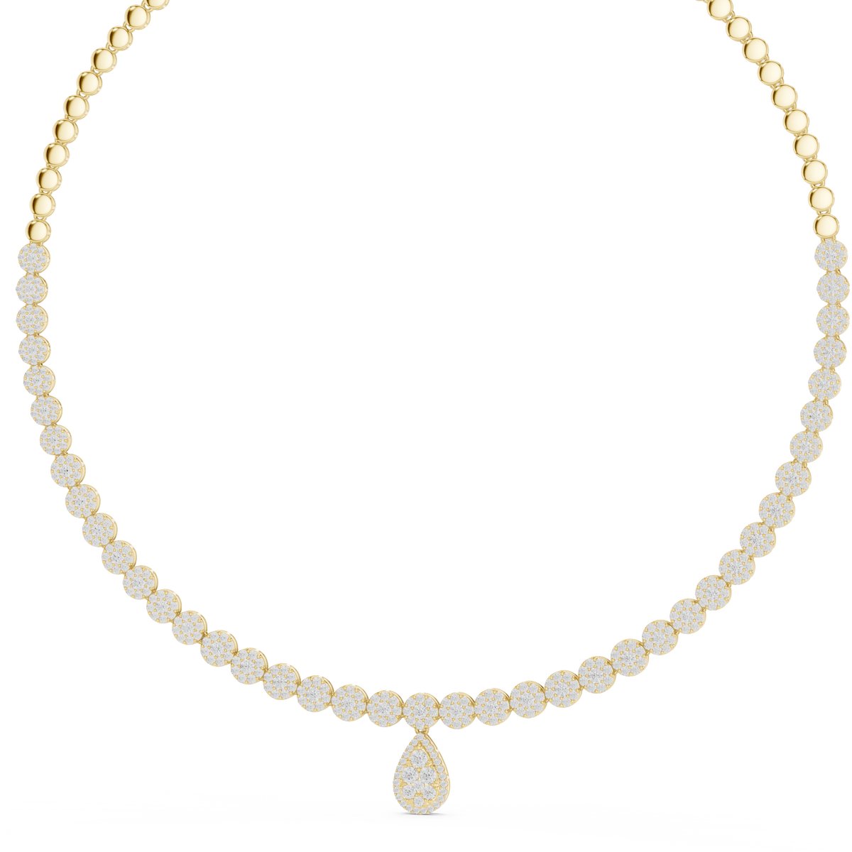 Round Lab Grown Diamond Cluster Station & Pear Drop Necklace