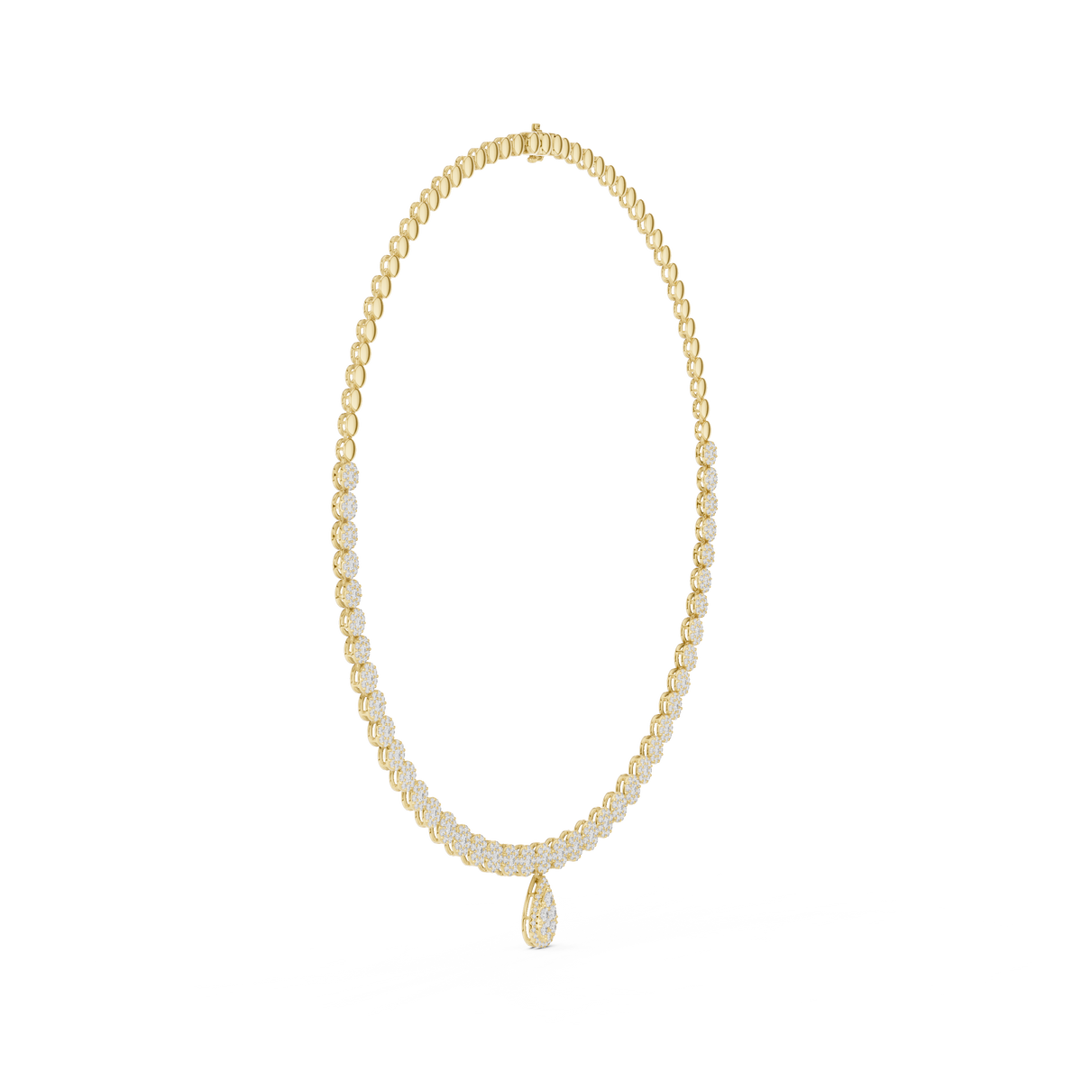 Round Lab Grown Diamond Cluster Station & Pear Drop Necklace