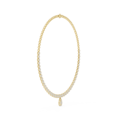 Round Lab Grown Diamond Cluster Station & Pear Drop Necklace