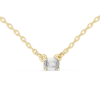 East-West Emerald Cut Lab Grown Diamond Solitaire Pendant