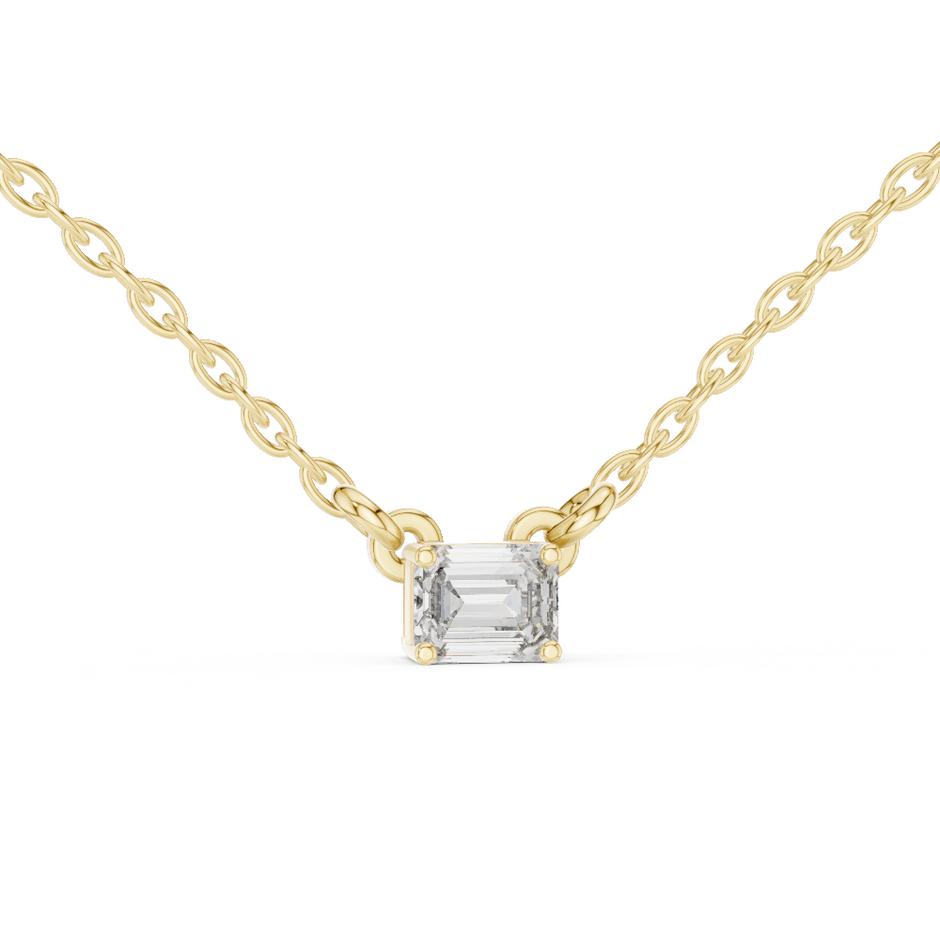 East-West Emerald Cut Lab Grown Diamond Solitaire Pendant