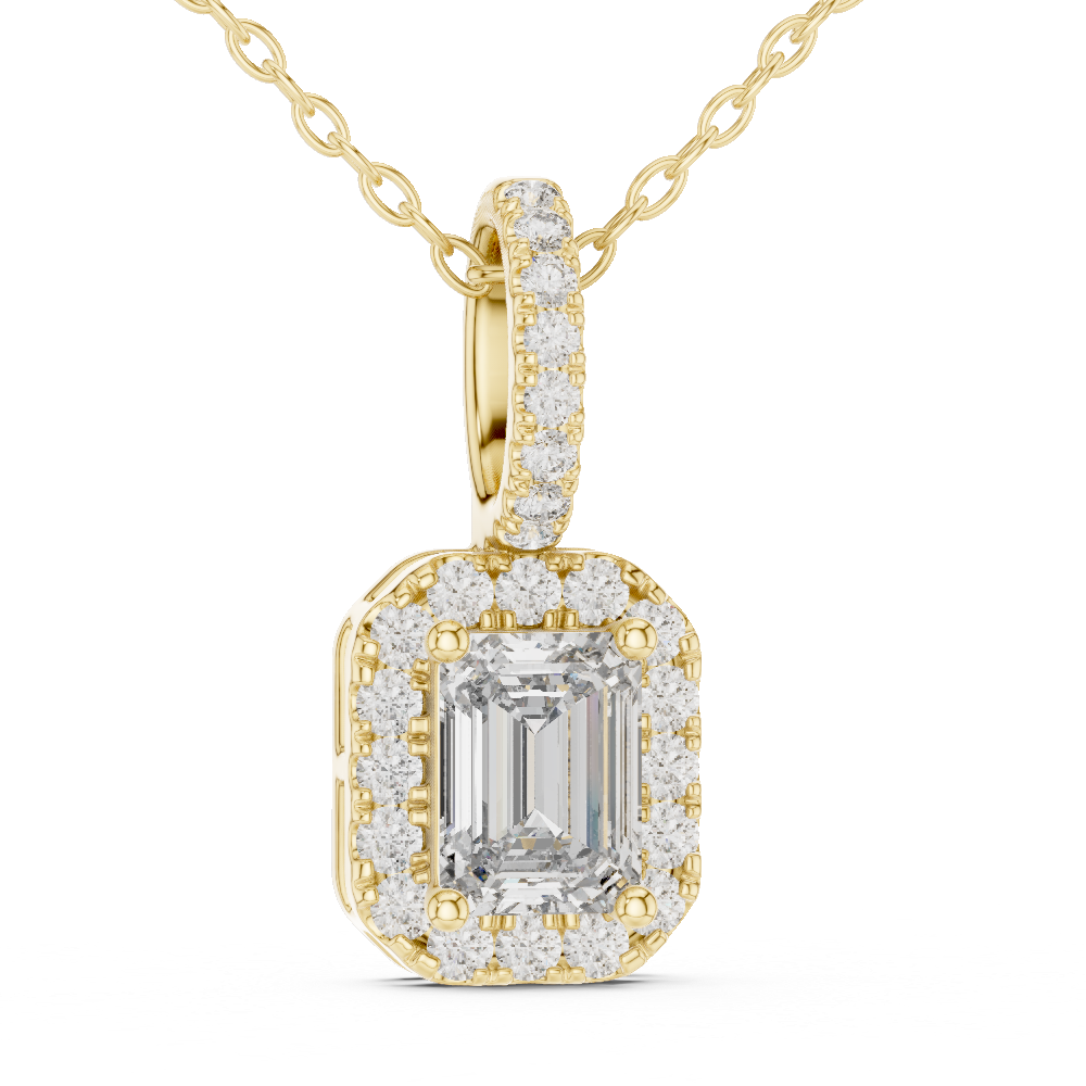 Emerald Cut Lab Grown Diamond Halo Solitaire Pendant