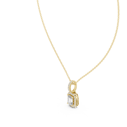 Emerald Cut Lab Grown Diamond Halo Solitaire Pendant