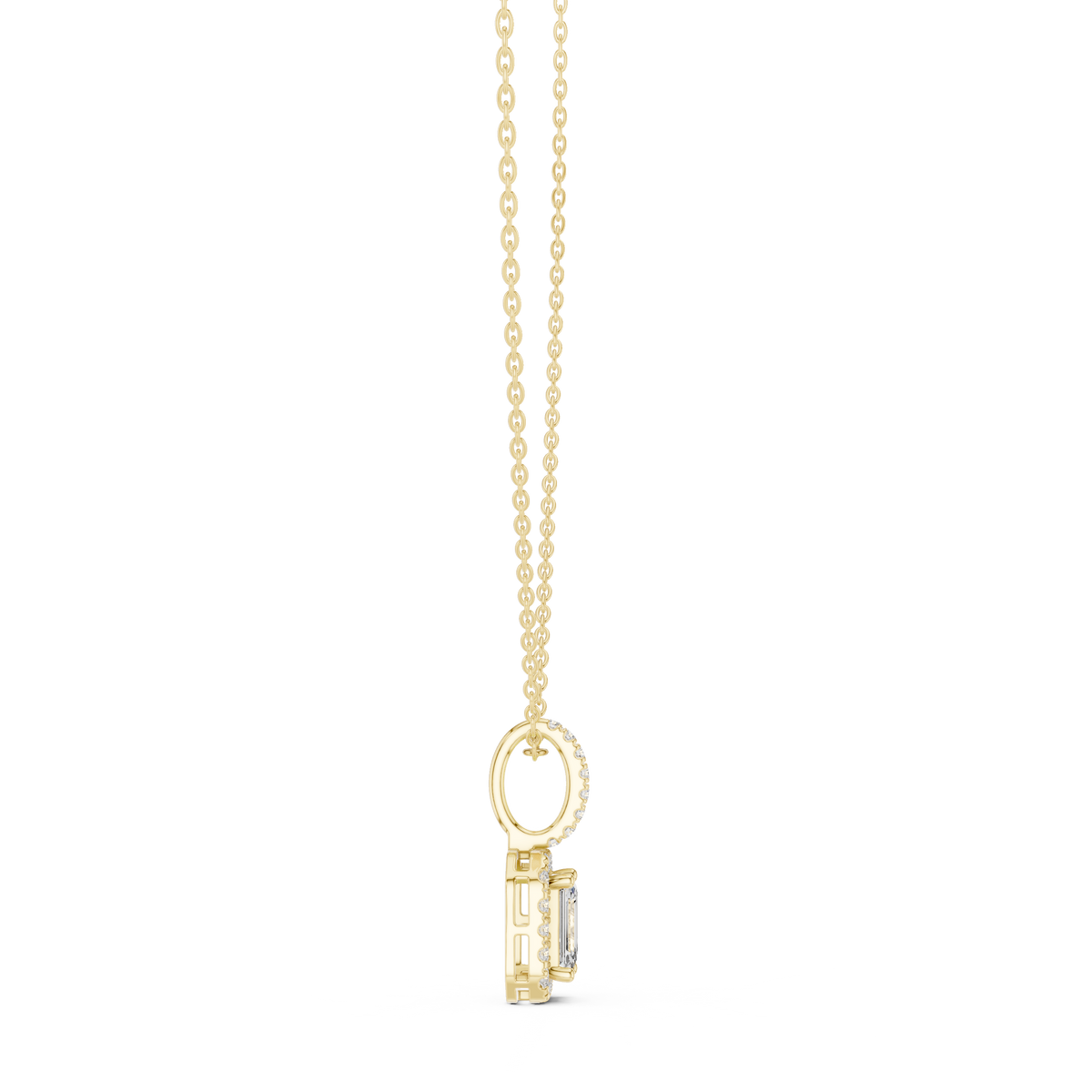 Emerald Cut Lab Grown Diamond Halo Solitaire Pendant