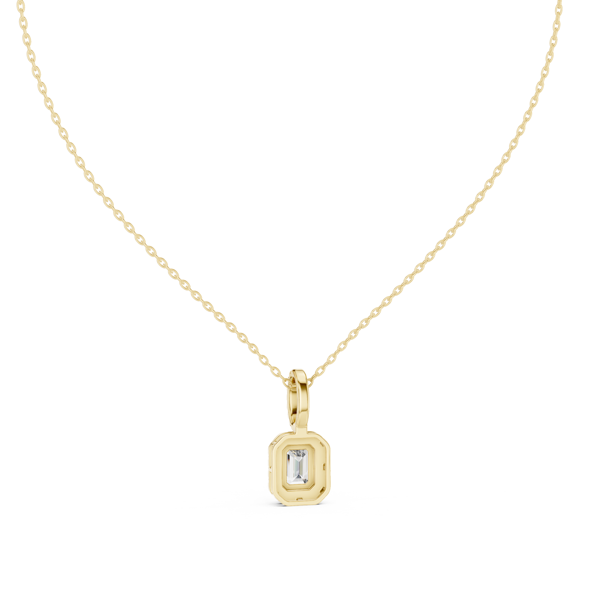 Emerald Cut Lab Grown Diamond Halo Solitaire Pendant