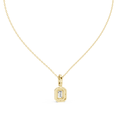 Emerald Cut Lab Grown Diamond Halo Solitaire Pendant