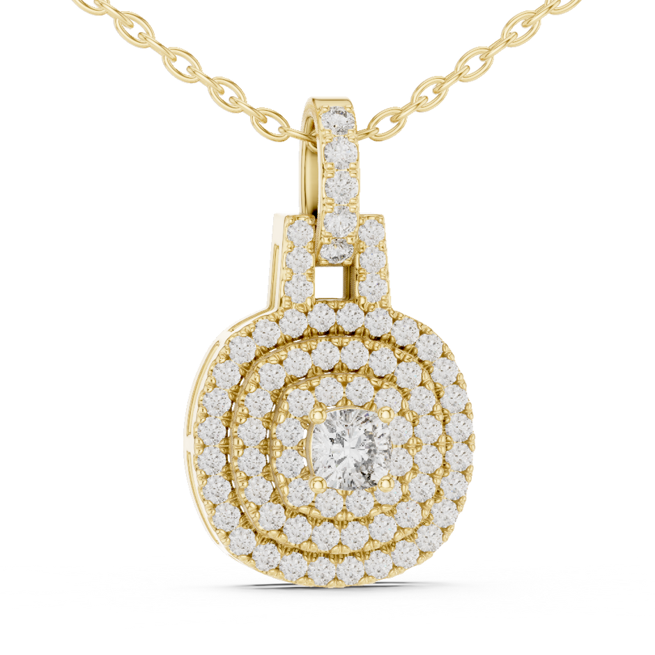 Triple Halo Cushion Cut Lab Grown Diamond Medallion Pendant