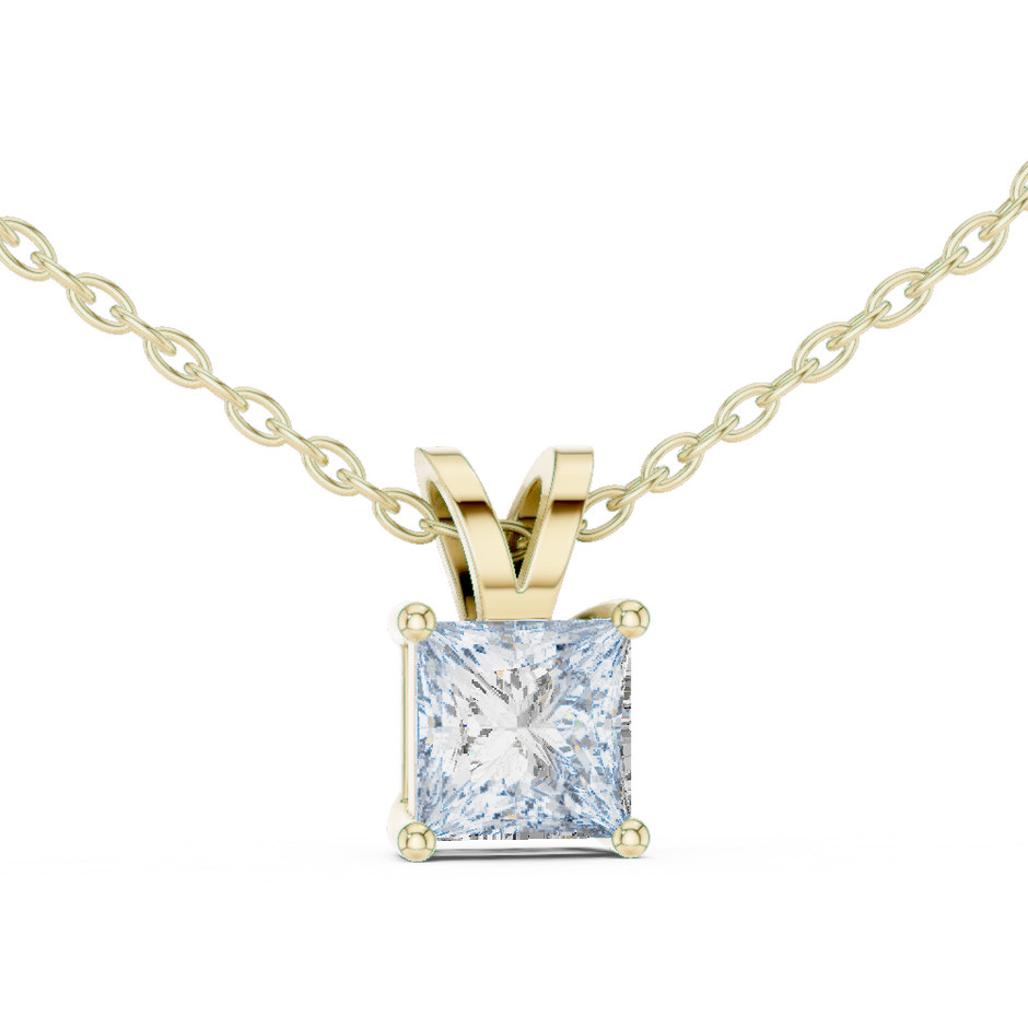 Princess Cut Lab Grown Diamond Solitaire Pendant with V-Bail
