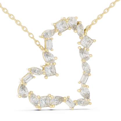 Multi-Shape Fancy Cut Lab Grown Diamond Open Heart Pendant in Gold